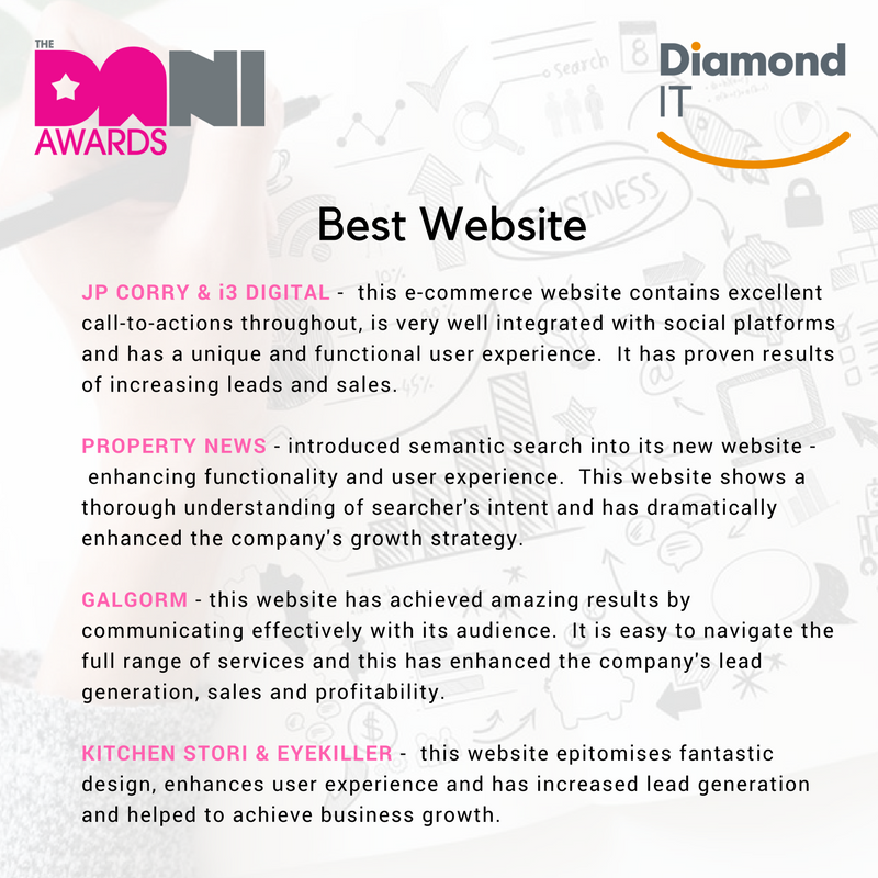 WE aim to kickstart your week with positive vibes only 😃

So here is our #DANIAwards18 finalists for 'Best Website,' as sponsored by OBBI Solutions @garethmacklin!

@JPCorry_Ireland & @wearei3
@Propertynewsni
@GalgormResort 
@Kitchen_Stori & @eyekiller

See you at the finals😉
