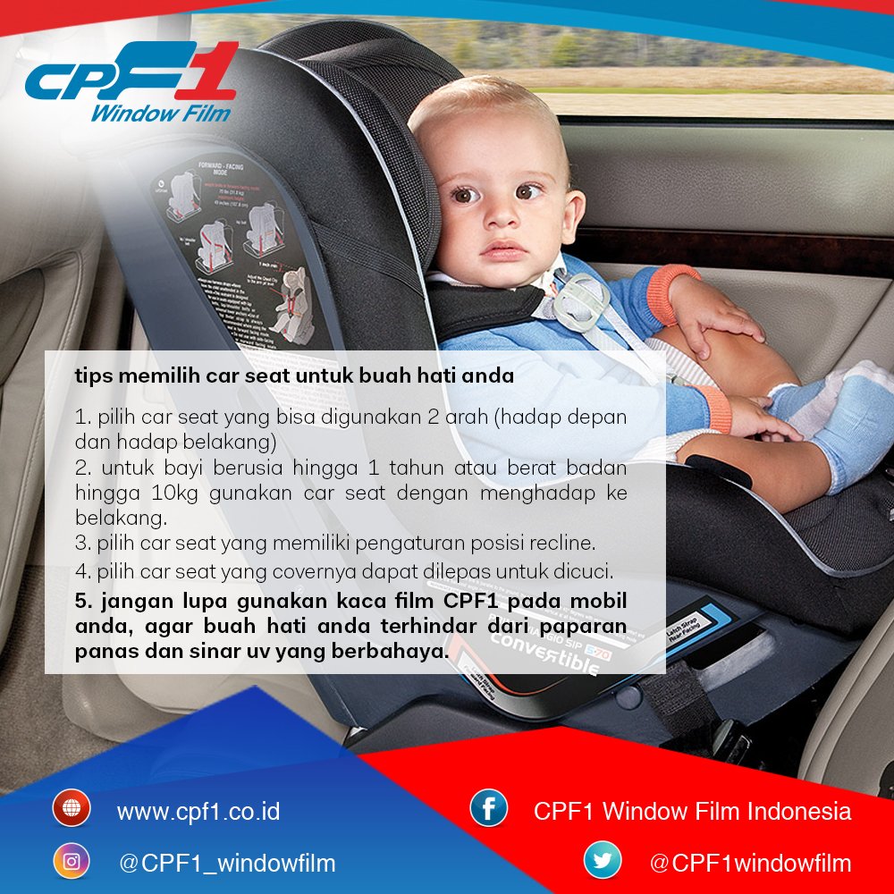 CPF1WindowFilm's tweet image. Sobat CPF1, jangan lupa pastikan keamanan &amp;amp; kenyamanan buah hati anda selama dalam perjalanan, gunakan car seat yang sesuai dan tentunya kaca film CPF1 agar buah hati anda terhindar dari paparan panas dan sinar uv yang berbahaya
#CPF1 #WindowFilm #Otomotif #Car #Accessories #tips
