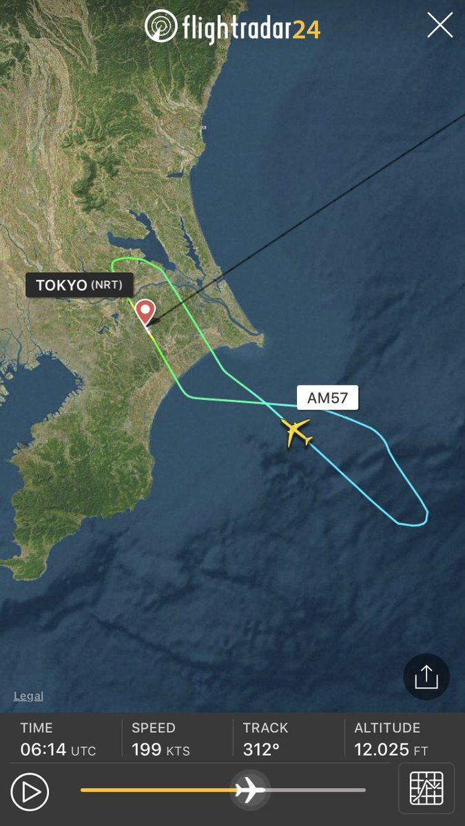 FlightIntl's tweet photo. Aeromexico flight #AM57 from Tokyo to Mexico City returned to NRT earlier today - the flight just departed from NRT again https://t.co/WFvzbHS4hf