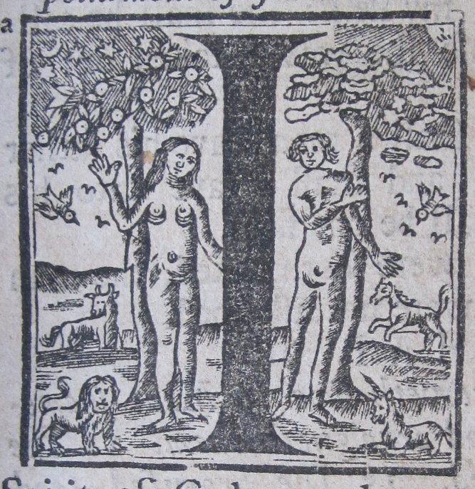 LivHopeLibrary's tweet photo. #Archive30 Day 9 - Animal. Fabulous woodcut of the Garden of Eden with Adam and Eve but just look at the lion and the unicorn in the bottom corners - so dinky! #nottoscale #Gradwell Collection #speccoll @LiverpoolHopeUK @HopeUKEnglish https://t.co/KbZKn1IBHM