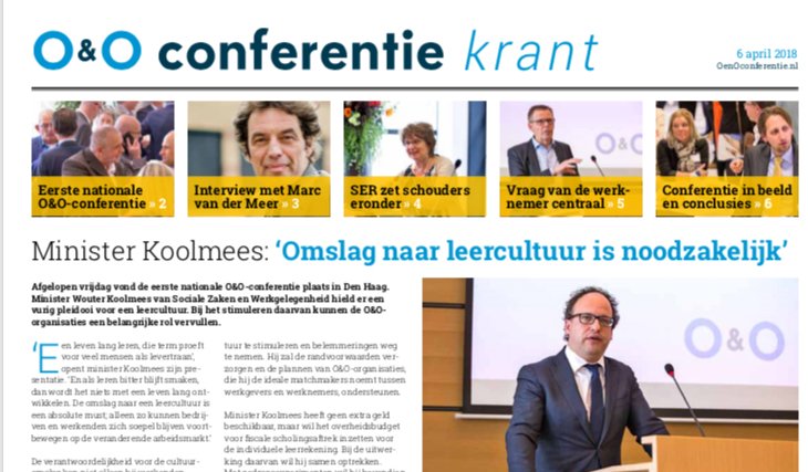 Lees nu alles over de #oenoconferentie van afgelopen vrijdag in de speciale ‘O&amp;O conferentie krant’! Met o.a. speeches minster <a href="/wkoolmees/">Wouter Koolmees</a> en <a href="/SER_NL/">Sociaal-Economische Raad (SER)</a> voorzitter <a href="/mariettehamer/">Mariette Hamer</a> , interview <a href="/Marcvdrmeer/">Marc van der Meer</a> en conclusies/afspraken. ow.ly/IR6e30jo4je #levenlangontwikkelen
