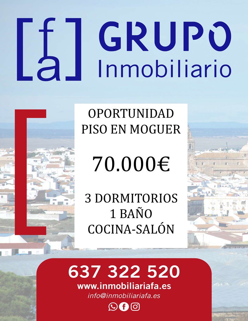 InmobiliariaFa's tweet photo. Piso ideal para una pareja joven, en la entrada de Moguer oportunidad de un piso con 3 dormitorios, 1 baño y cocina americana https://t.co/iTb15zvuoV