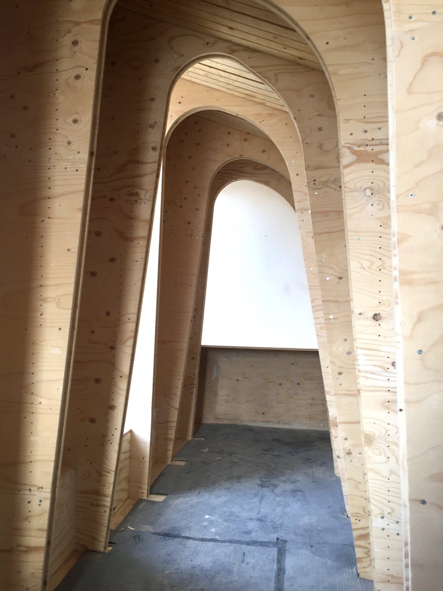 ArborealArch's tweet photo. We are nearing completion of our #loftlibrary formed of cnc cut 12mm spruce arches working with @cutandconstruct and Corbett & Tasker #deepretrofit #walthamstow #timberengineering https://t.co/VKSnPAJkPA