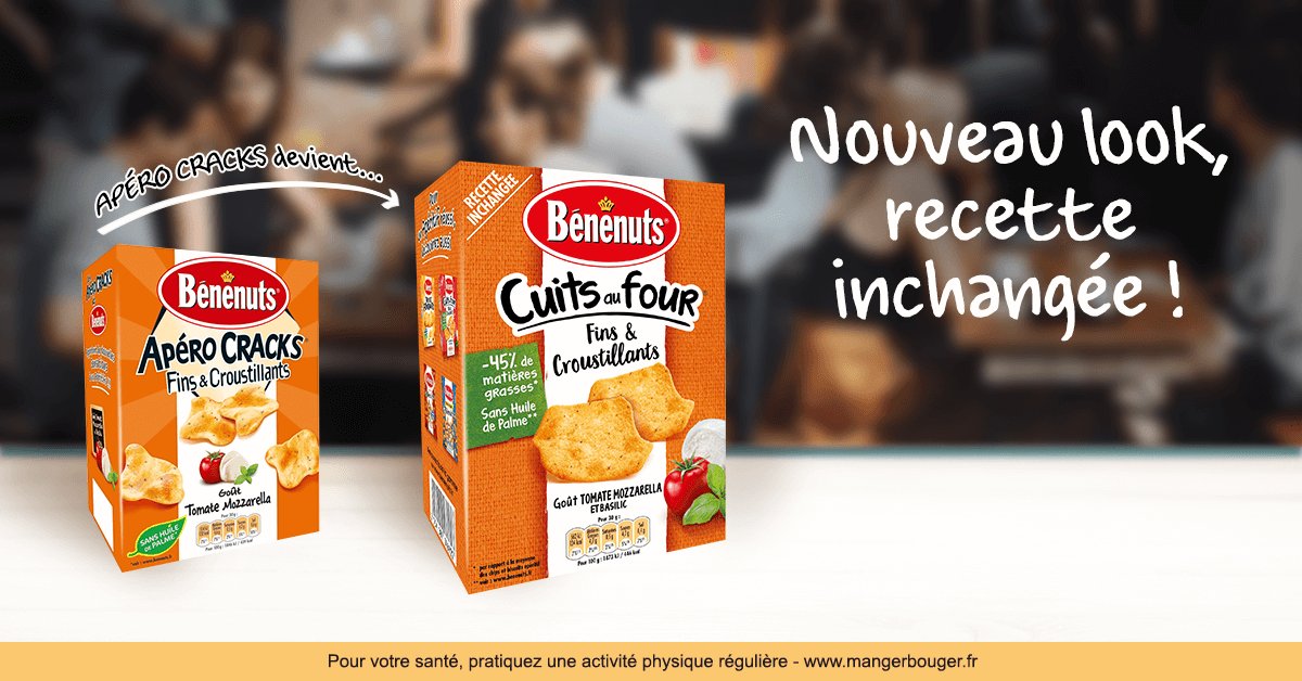 TestaboxFR's tweet image. Bénénuts Apéro Cracks devient Bénénuts Cuits au four. Retrouvez-le dès maintenant en magasin ! Un nouveau look, mais le goût reste le même. Vous allez vous régaler !