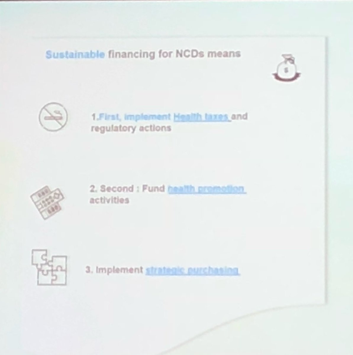 What does sustainable financing mean and what are the actions for the #globalhealth community? 2 vital slides in the #NCDdialogue to #BeatNCDs.