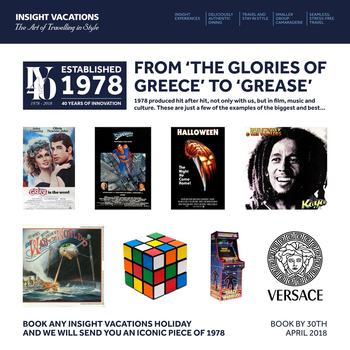 TeamInsight_UK's tweet photo. As part of our 40th anniversary celebration, until 30th April when booking a 2018 Insight Vacations holiday we will send you a gift from the incredible year of 1978 that marked our beginning #IV40 https://t.co/qsrfYm7YVz