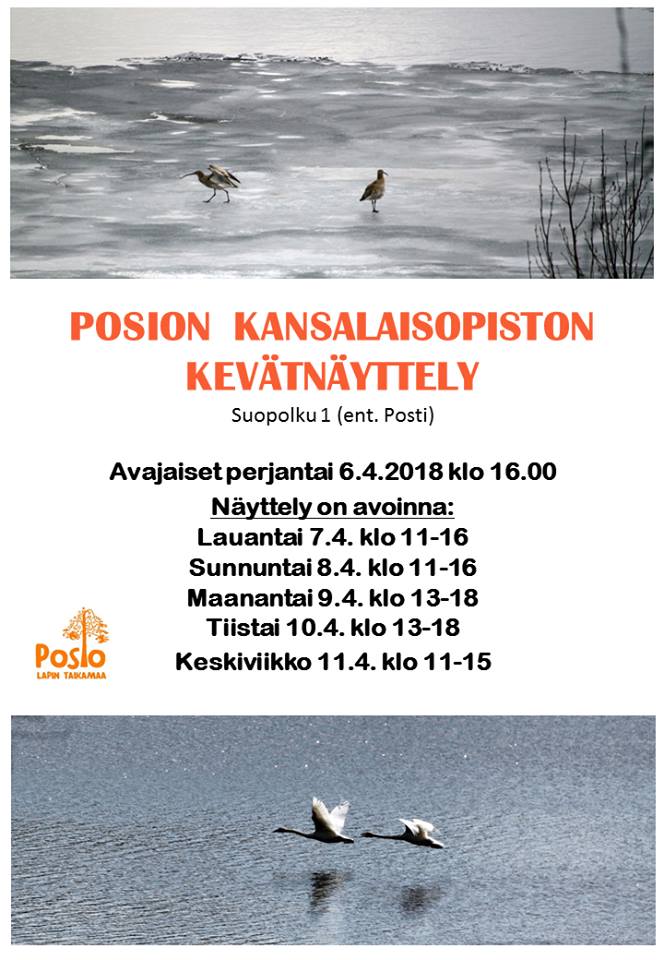 Posion Kansalaisopiston kevätnäyttely on avoinna vielä muutaman päivän osoitteessa Suopolku 1. Tervetuloa tutustumaan kurssilaisten hienoihin luomuksiin! #Posio