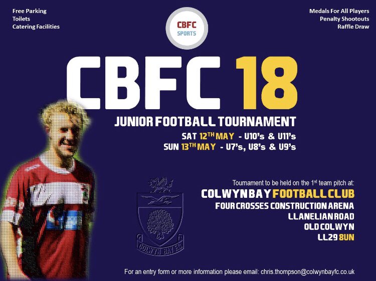 Colwyn Bay FC Tournament⚽️⚽️⚽️

There are still a few spaces at each age group, please return forms ASAP if you have had one emailed to you. If you require a application form, please send me you email address!