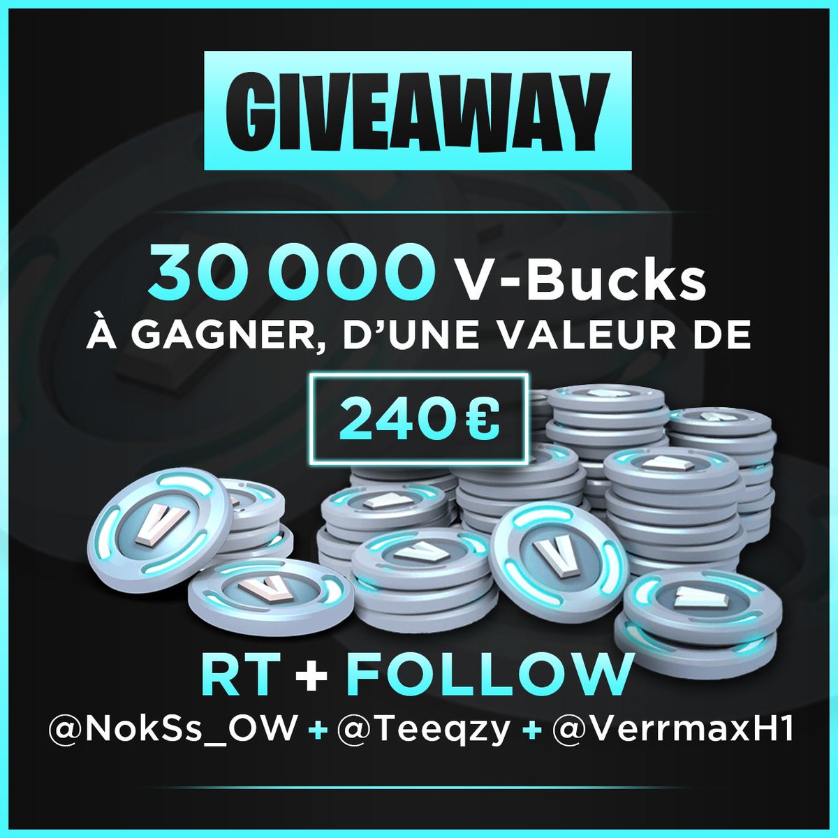 Allez hop le Giveaway !

Pour participer il suffit de #RT ce Tweet + Follow <a href="/NokSs_OW/">NokSsito 🇮🇹</a> , <a href="/VerrmaxH1/">max</a> et <a href="/teeqzy/">JL Teeqzy</a> !

Tirage le Lundi 16 Avril 2018 !

#Giveaway #Concours #FortniteBattleRoyale
