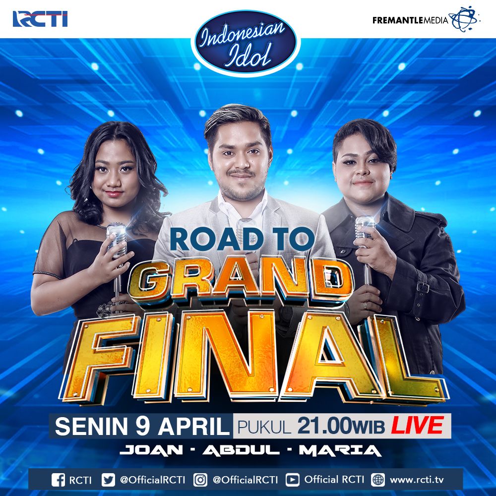 OfficialRCTI's tweet photo. Mana retweet nya pendukung Maria, Abdul dan Joan? sudah siap kah kamu untuk menjadi saksi penampilan mereka Road To Grand Final Indonesian Idol malam ini ? menurut kamu siapa yang akan maju ke Grand Final Indonesian Idol yaa? alasannya?  #IndonesianIdol #RCTI https://t.co/RvWIP1v468
