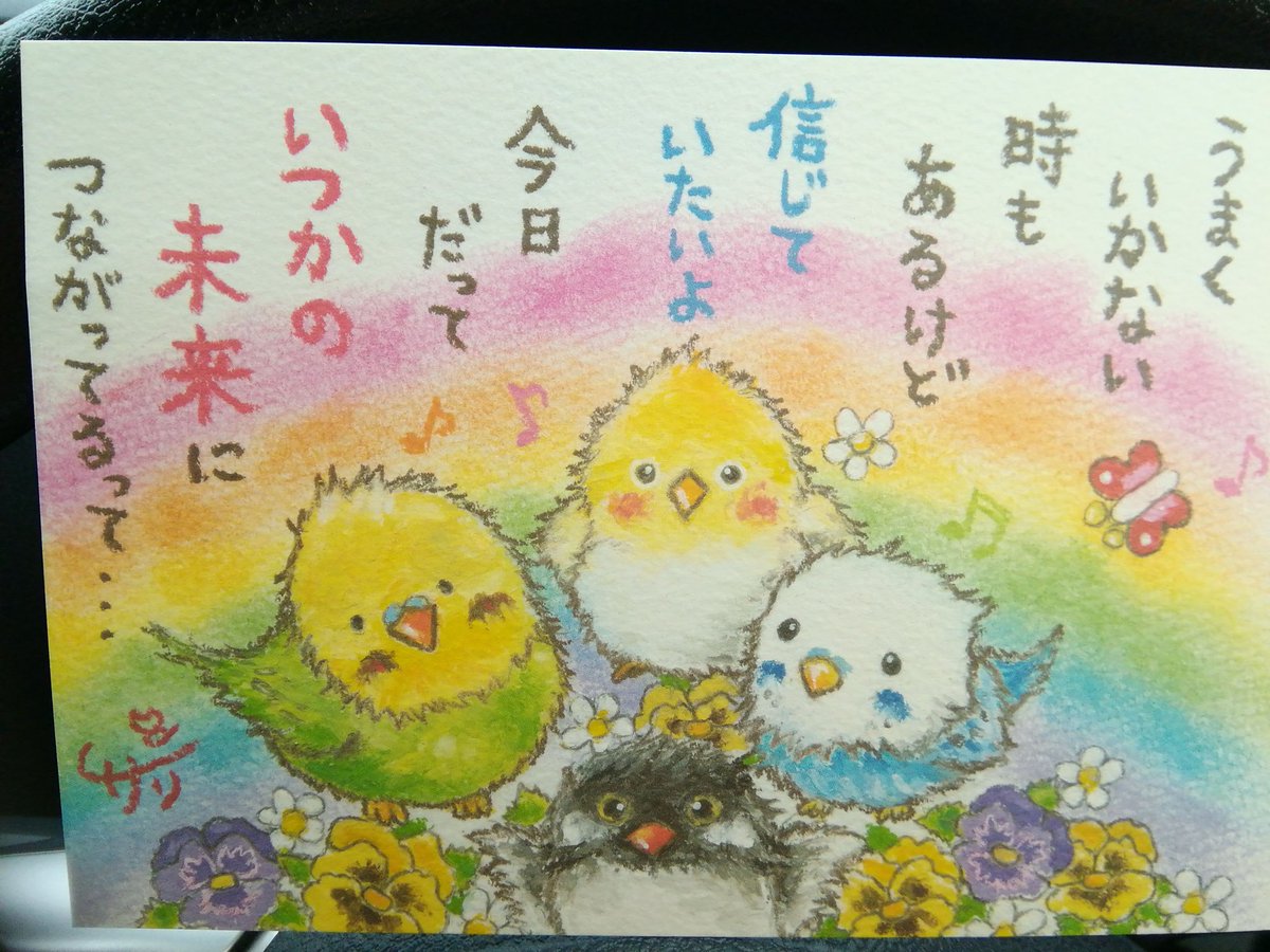 ラブリーレモン Twitterissa 私が鳥好きだとは知らないはずの地方の友達 年に3 4回しか会えない から頂いたハガキです イラスト が めちゃくちゃかわいいので感動しましたが 内容もとても素敵でエネルギー貰えました 皆様にもおっそわけでーす セキセイインコ