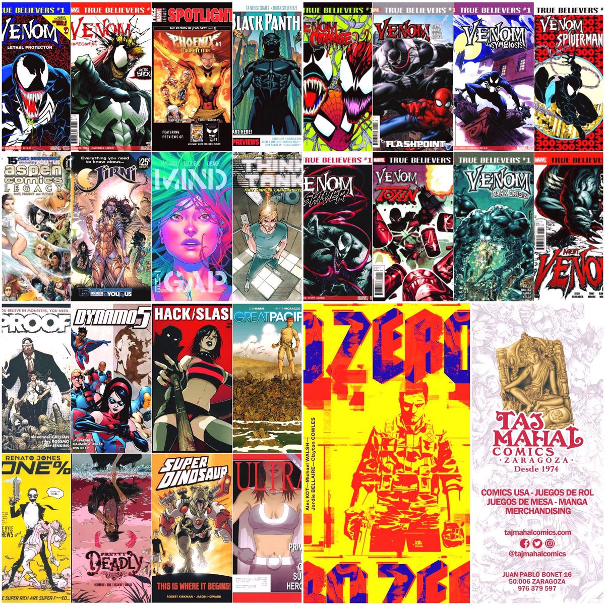 tajmahalcomics's tweet photo. Semana con promoción de #comicUSA en #tajmahalcomics y https://t.co/aGZdTaQoBe con un cómic de regalo por cada 10€ de gasto en tu compra! #truebelievers #venom #imagefirsts #aspencomics #jirni #mindthegap #greatpacific #zero #renatojones #superdinosaur #prettydeadly https://t.co/mxMnBSMLuc