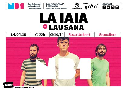 EI! Ens trobem el dia 14 a la <a href="/SalaNauB1/">Sala Nau B1</a>? 🚀🎤🎸 CONCERT DE PRESENTACIÓ!

Link entrades anticipades: koobin.com/granollers/lai…
<a href="/cracksona9/">Jordi Sugranyes</a> <a href="/XusMas/">XusMas✒🎶💛🎗️</a> @iCatfm <a href="/mireia_carfita/">Mireia Carfita 🎗️</a> <a href="/sonaencatala/">Sona en català</a> <a href="/sonanou/">Sona9</a> <a href="/curtcircuit/">Curtcircuit</a>