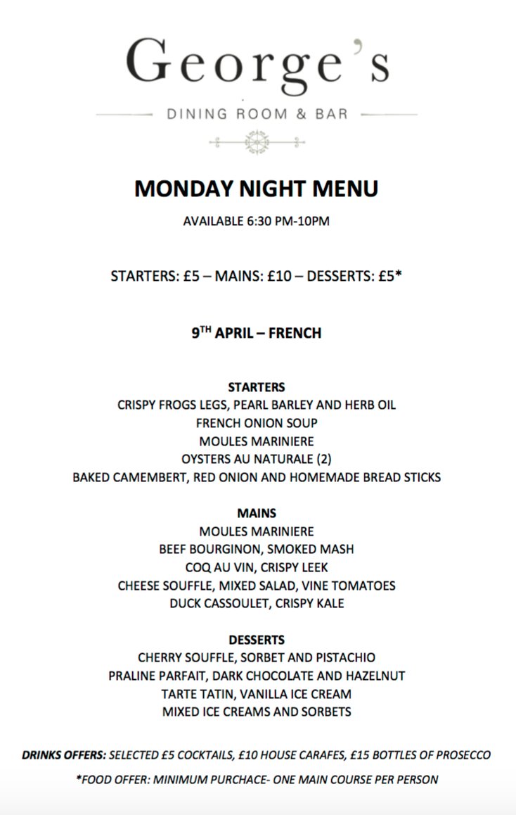 Weather permitting... tonights #MondayNightMenu can be enjoyed on our sun terrace. This is #Salford though...could be snowing in 3 hours 😜 Bon Appétit!! 

#GeorgesWorsley #frenchweek #worsley #mancmade #eatmcr #mnm #mondaymood