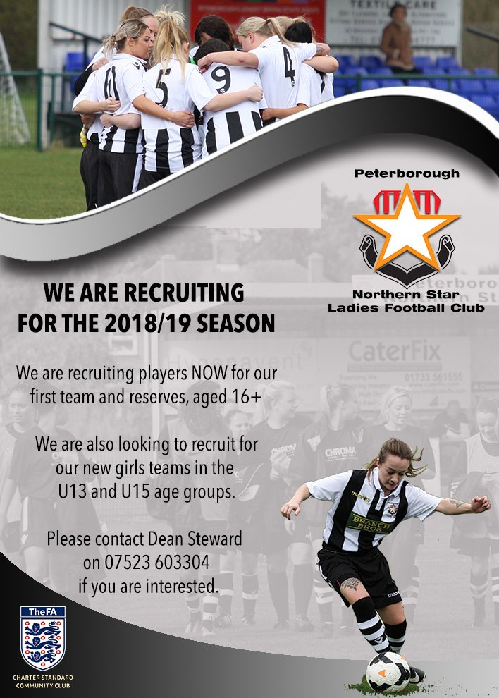 ⭐️⚽️🙋⚫️⚪️ STAR LADIES | RECRUITING FOR 2018/19

PNS Ladies First Team &amp; Reserves + new Junior Girls section (U13 &amp; U15) are recruiting for new players for next season #wearestar #shecanplay

➡️ bit.ly/2H5nxx1
📞Dean Steward 07523 603304
📩 contact@pnsfc.co.uk