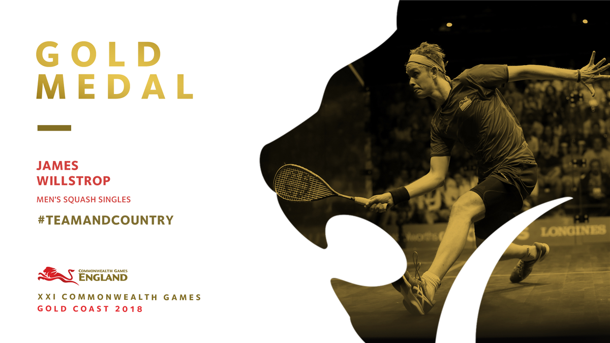 englandsquash's tweet photo. 🥇HE’S DONE IT! 

@TeamEngland's James Willstrop is the new Commonwealth men's #squash champion! 🙌

Huge congratulations @james_willstrop ! 👏👏

#GC2018squash @Sport_England https://t.co/7yZpe3om27