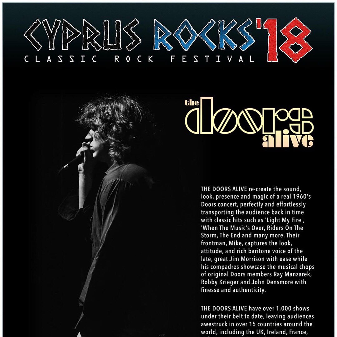The Doors Alive, the number 1 tribute band to the legendary THE DOORS, playing on Sunday 7th October