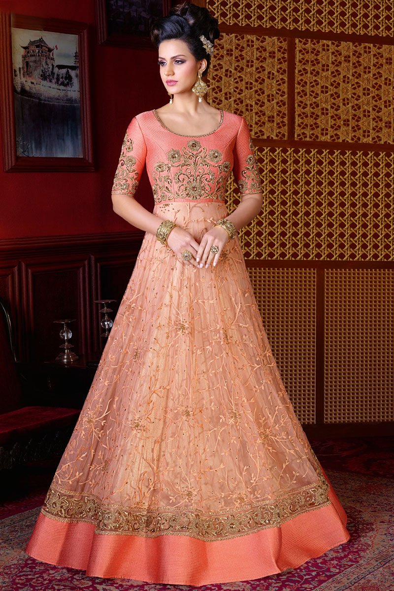 Attractive Net Embroidered Semi-stitched Gown at Rs 739.00 | एम्ब्रॉइडरेड  गाउन - SVB Ventures, Bengaluru | ID: 2849267587155