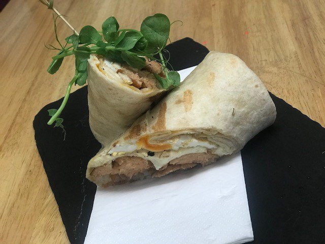 lowerbarncafe's tweet photo. We’ve got a vegetarian breakfast all wrapped up on the specials menu this week! Vegetarian sausage, grilled halloumi, fried egg and hash browns, all wrapped in a tortilla wrap – delicious! https://t.co/bQjZWyWLdC