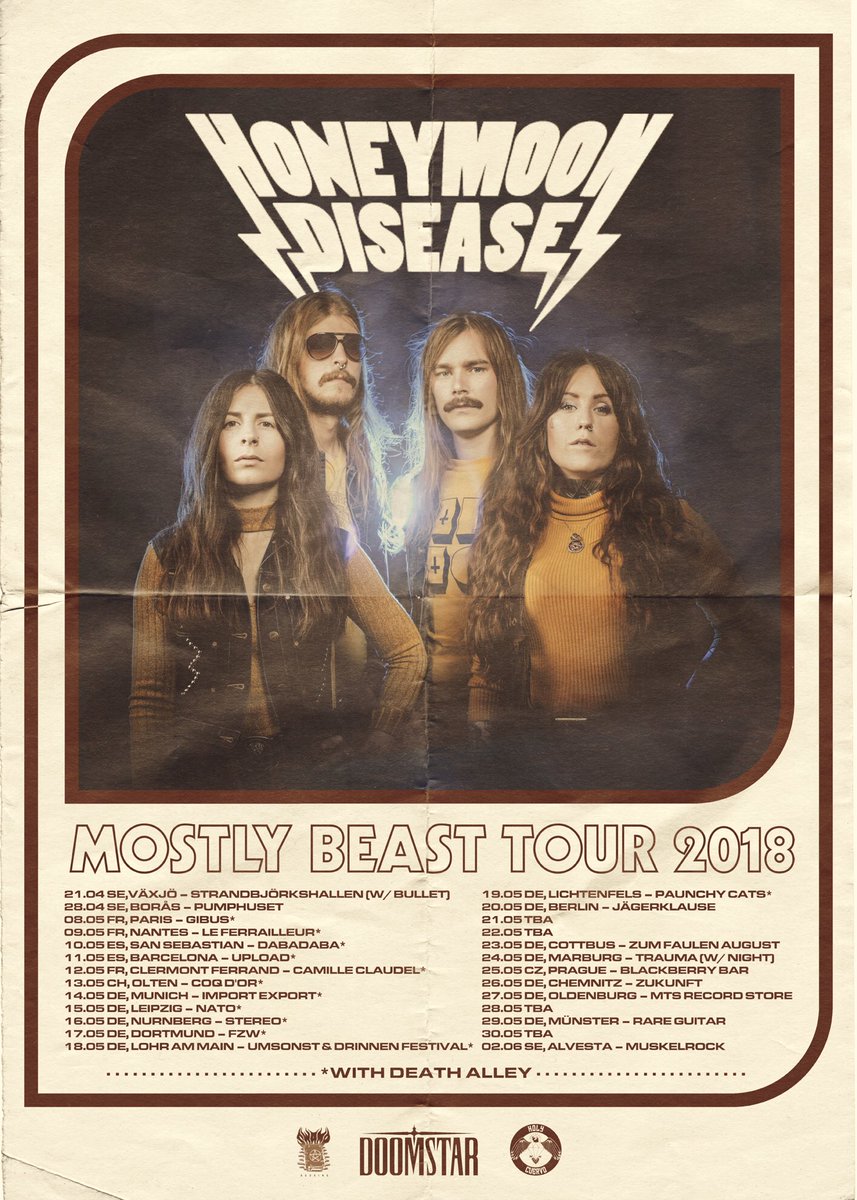 We’re happy to announce that we have added some headline shows after the run with Death Alley! Only 1 month before we release the beast through Europe! 
More info at honeymoondisease.com/tour/
Poster by <a href="/brancastudio/">Branca Studio</a>
