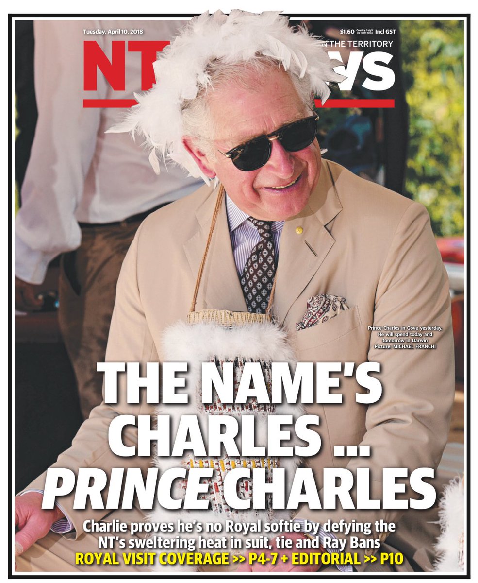 TheNTNews's tweet photo. THERE WAS A BIT OF 007 ABOUT PRINCE CHARLES IN HIS VISIT TO THE NORTHERN TERRITORY TODAY @ClarenceHouse https://t.co/xdv4Bizhtj