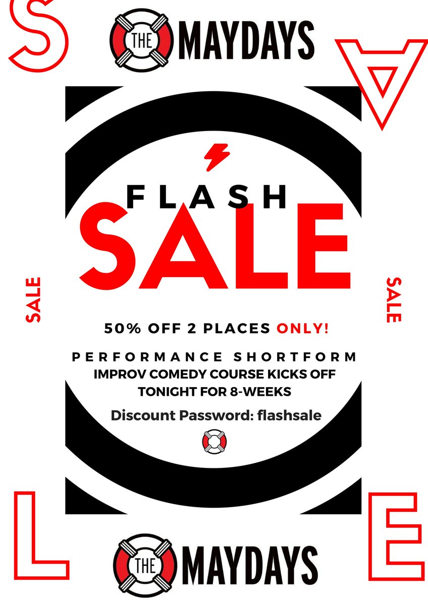 MONDAY MADNESS! 50% OFF for 2 places ONLY for tonight's Shortform Performance Improv Comedy Course. 2 places available ONLY for the CRAZY price of £87.50! Follow the booking link and enter the discount code: flashsale - mailchi.mp/themaydays.co.…