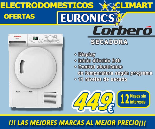 Climartonline's tweet photo. Otra #Oferta fantástica en abril #secadora #Corbero con 11 #programas de secado un #precio increible tan #solo 449€ con una #financiación a 12 meses sin intereses..Puedes vernir a https://t.co/ked5RaoPeK , te esperamos !!!!😍😍😍 https://t.co/Bq8EmQ1Xl8