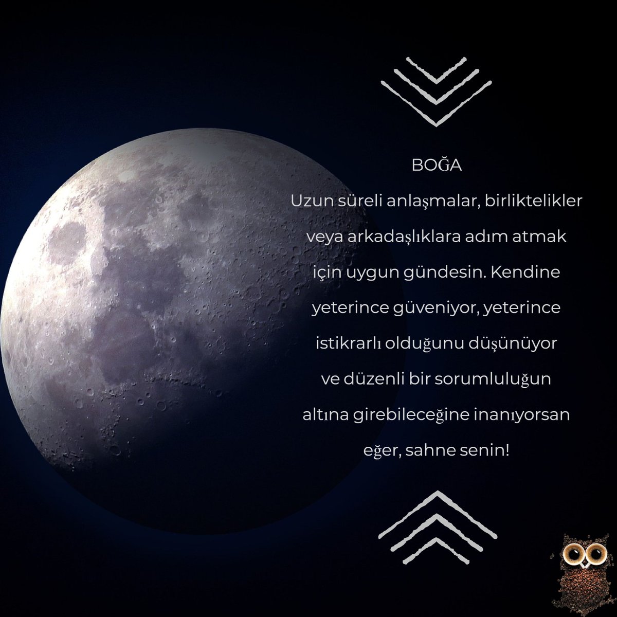 Boğa: Uzun süreli anlaşmalar, birliktelikler veya arkadaşlıklara adım atmak için uygun gündesin. Kendine yeterince güveniyor, yeterince istikrarlı olduğunu düşünüyor ve düzenli bir sorumluluğun altına girebileceğine inanıyorsan eğer, sahne senin!