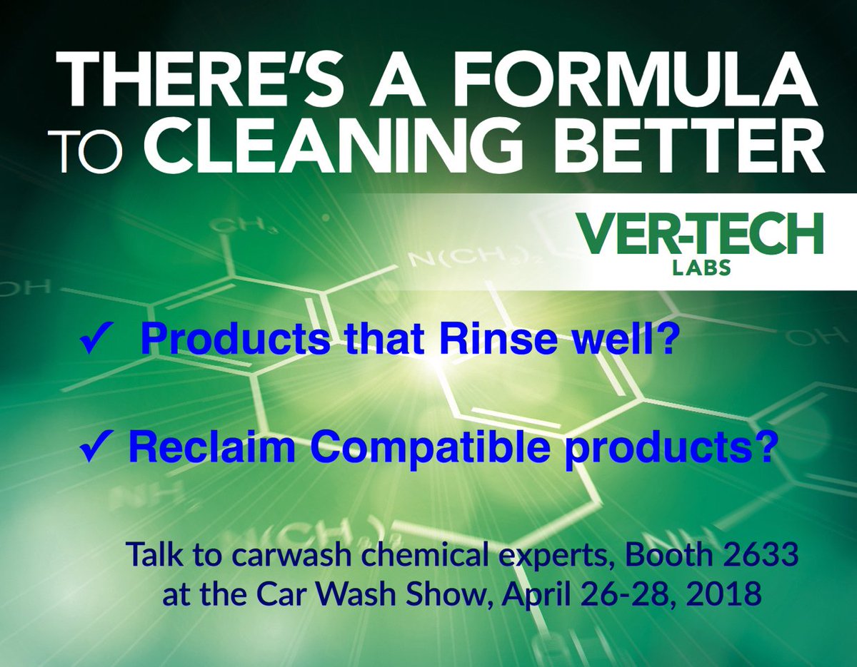 VTL_MN's tweet photo. Talk to #VerTechLabs at the #carwashshow Booth 2633 about product #rinseability and #reclaimcompatible products. You will learn how to #cleanbetter ! #GoCarWashShow https://t.co/h6kEe78dwb