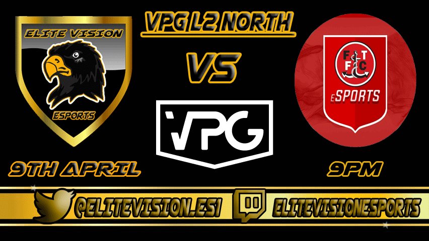 ELITEVISION_ES1's tweet photo. This is a big game tonight against @vpgfleetwood 
ELITE VISION ESPORTS @ELITEVISION_ES1 VS FLEETWOOD TOWN FC ESPORTS 
9PM KICK OFF
@vpgfleetwood 
@OfficialVPG @VPG_League_2 https://t.co/L1QKKO2ulL