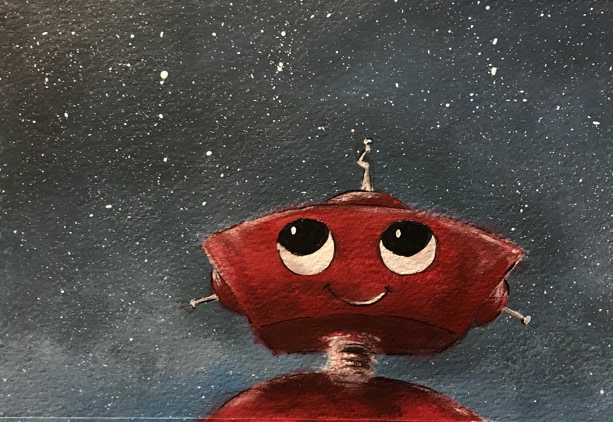 MerseyRiverLad's tweet image. Looking to the skies with wonder. #robot #redrobot #littleredrobot #littlered #star #stars #stargazer #astronomy #acrylicpainting #acrylics #fineart #illustration