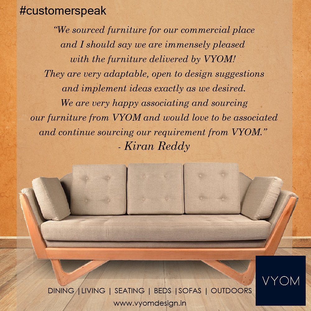 VyomDesign's tweet photo. Inspiring words always motivate us to serve better. Thank you. More on our #CustomerSpeak here - https://t.co/Q7aZoKqFl1

#VyomFurniture #Bangalore #Furniture #OnlineFurniture #CustomFurniture #onlineshopping #shoponline #VyomDesign #woodenfurniture #metalfurniture #barfurniture https://t.co/8P5hSankAj