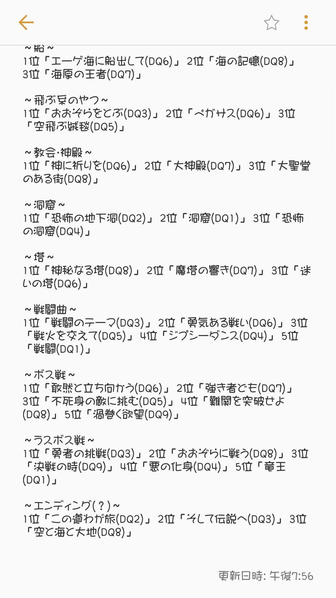 تويتر そろ على تويتر Dqシリーズ好きなbgmランキング作りました とは言え 10はやってないし 11は曲は全部聴いたけど曲名全部は知らないので 省いてしまいました 題名の間違いなどあると思いますが歴代主人公のように広い心で流してちょ 暇な人は是非見