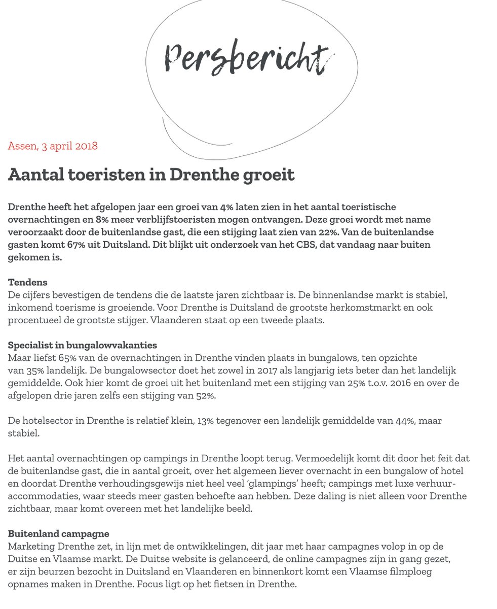 Er is weer een duidelijke stijging in het aantal toeristen in Drenthe. Met name is er veel interesse voor luxe verhuuraccommodaties. Lees meer hierover in het onderstaande persbericht van Marketing Drenthe.