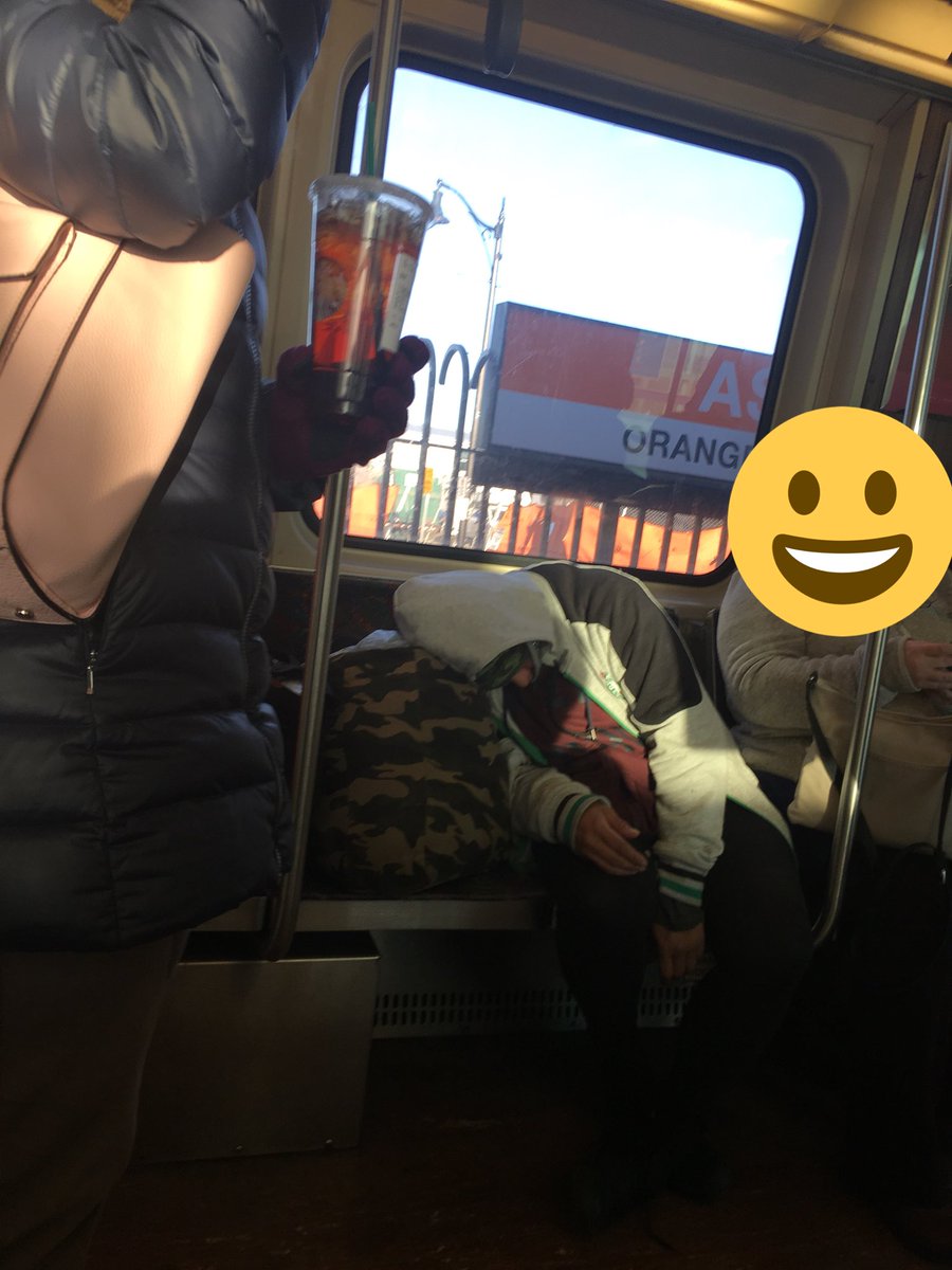 Madh_u's tweet photo. @MBTA homeless person sleeping ans snoring inside the orange line train. Heading to downtown. Car no 01262 https://t.co/KNhQI2a1q1