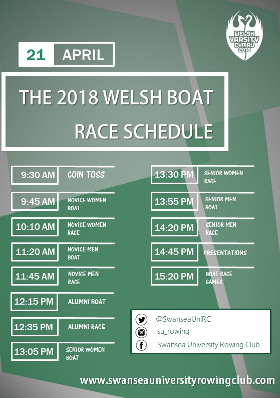 Here it is, the 2018 Welsh Boat Race schedule - less than 2 weeks away now @SportSwans #gwa #bleedgreen