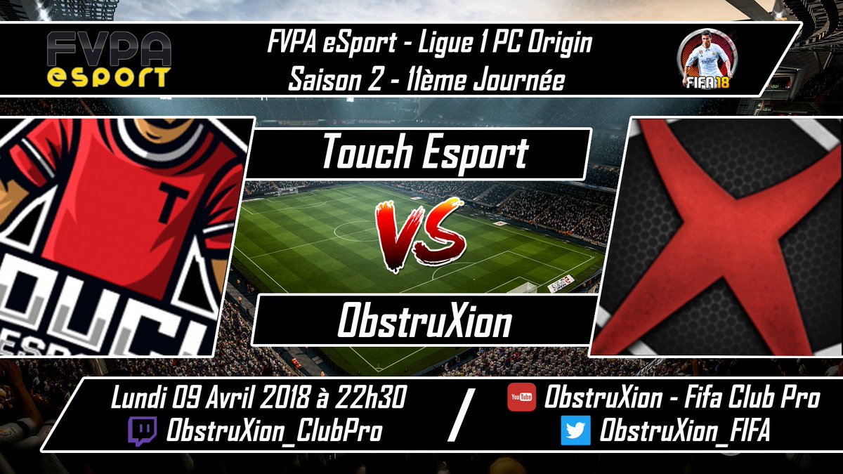 ObstruXion_FIFA's tweet photo. ๐ Ligue 1 @FVPAeSport 11ยฐ Journรฉe
๐ #TouchEsport
๐
09/04/2018
โฐ 22h30
๐บ https://t.co/wJxhZjXSkxโฆ
#FIFA18 #PROCLUB #CLUBPRO #OBSTRUXION #CPinfo #CPvideo @MCP_FR https://t.co/I5J6WBvOZ8