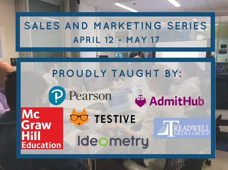 STARTING ON THURSDAY! What do Andrew Magliozzi, CEO of AdmitHub, and Craig Palli, CEO of Testive, have in common? Both are speakers in our spring sales and marketing series!
👉 Learn more and register here: goo.gl/MQVei9