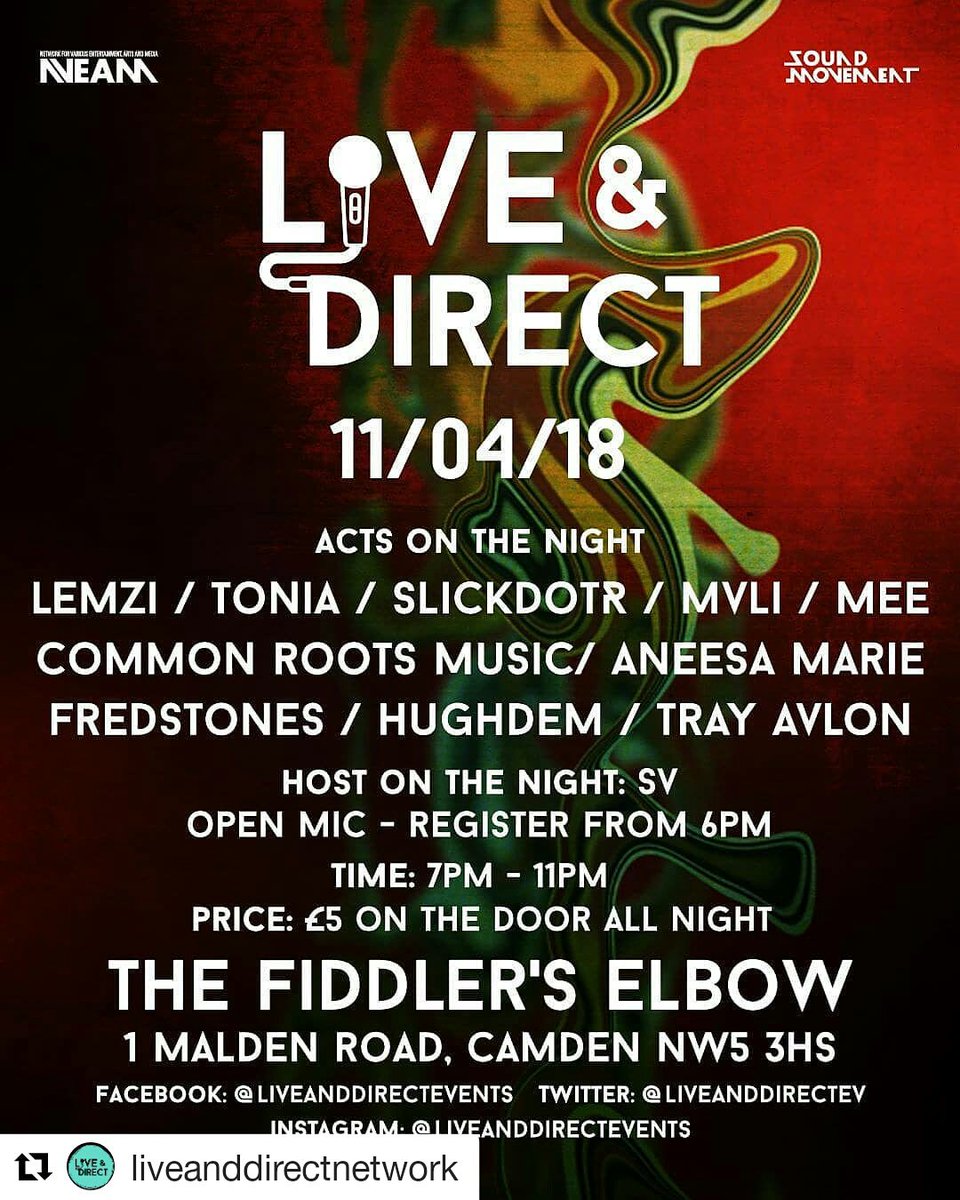 liveanddirectev's tweet photo. First #liveanddirect this Wednesday at The Fiddlers Elbow in Camden https://t.co/6EeVfnqBXe