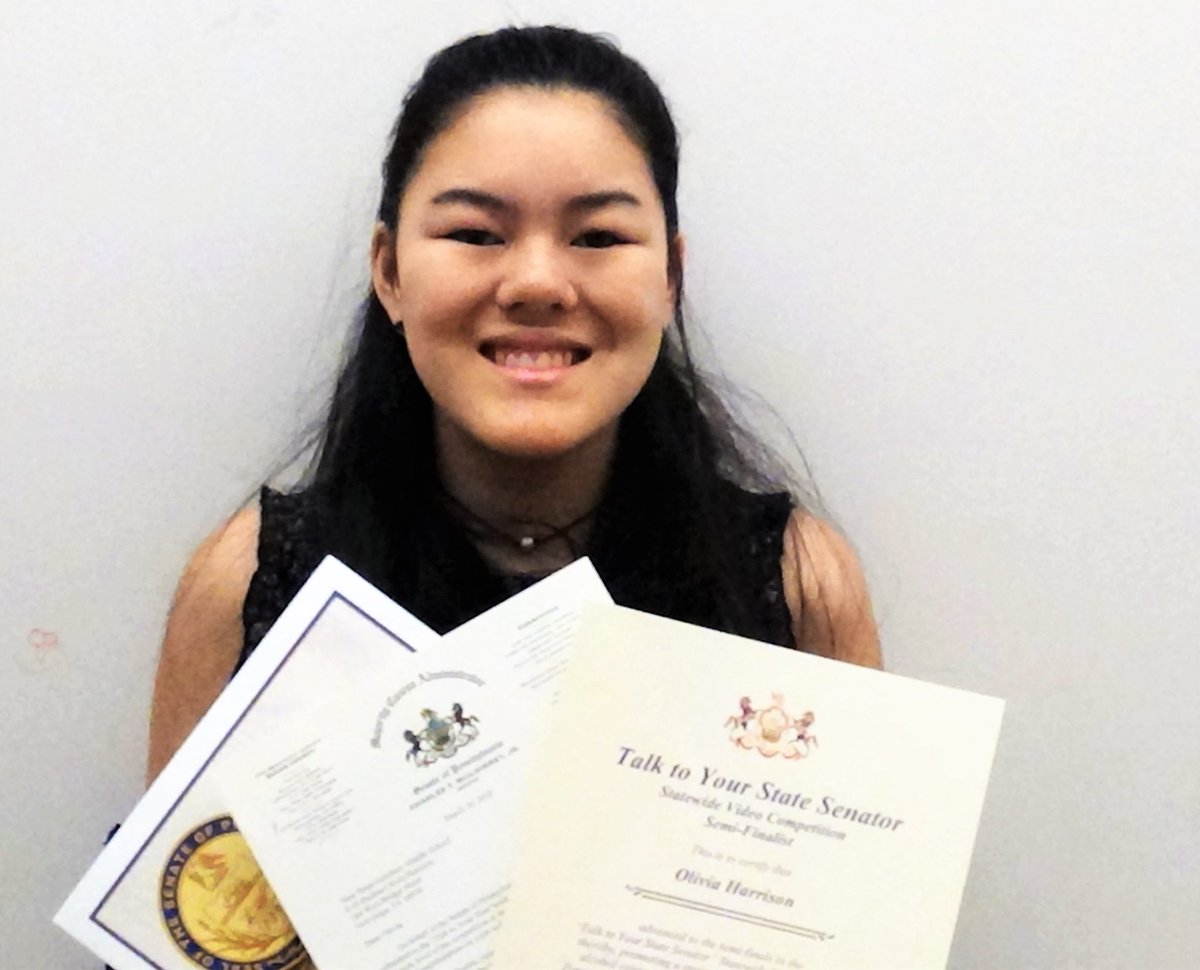 Congratulations to Olivia for her semi-finalist placement in the Talk to Your Senator video competition! Best of luck as she moves on to states as she represents our senatorial district. Well done!