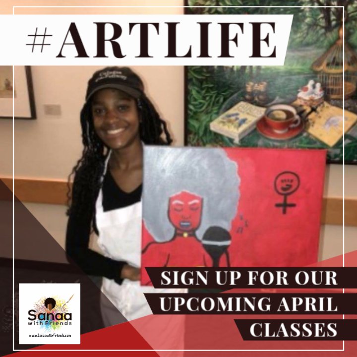 Sanaawfriends's tweet photo. That #artlife is what we're all about. Sign up for our upcoming spring classes and create a masterpiece like this queen! Coming up this month;
‘Affirmations’ (April 19th) @Morrellsbbq 
 ‘Nia’ (April 24th) @DCBKBoston 
 #art #swfevents #paintnight #boston #april https://t.co/GwTBgumFNG