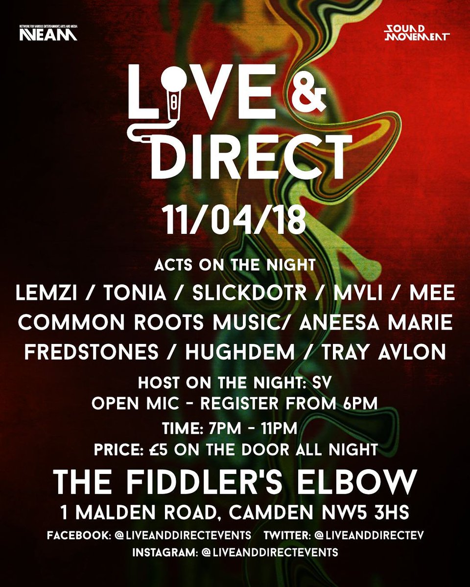 Nveam1's tweet photo. Our new event @liveanddirectev will be kicking off this Wednesday at The Fiddlers Elbow doors opening from 7pm https://t.co/nCO9yL0EMn