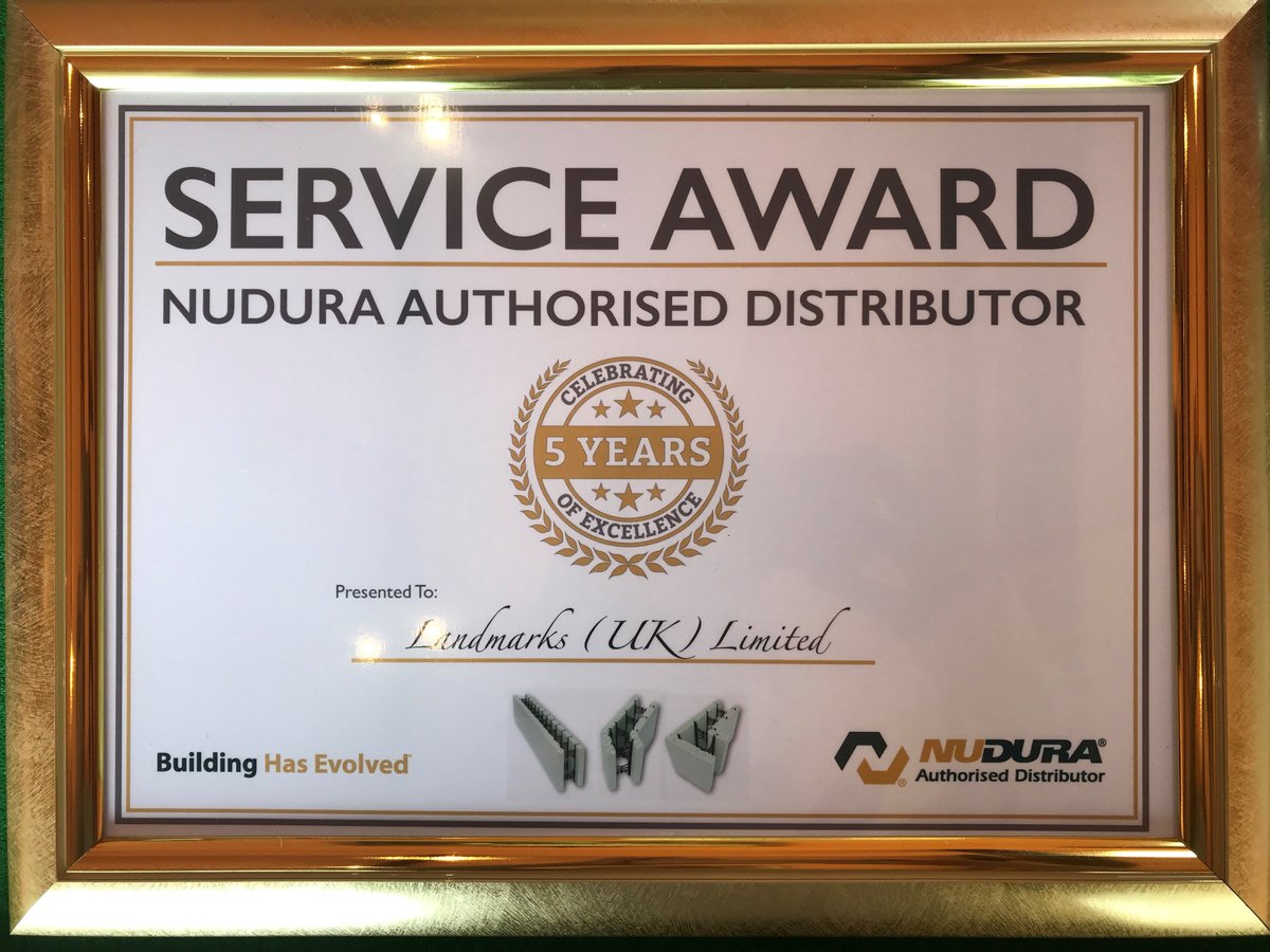 LandmarksUk's tweet photo. At the recent Nudura Distributor's meeting we were proud to be presented with a Five Year Service Award.The time has flown and we are grateful to have been part of such a brilliant team, here's to the next five years and beyond! https://t.co/TqkYKnSnpE