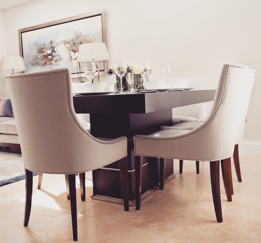 Open plan dining space with the rectangular dining table and chrome inserts #bespokefurniture #allurehouseinteriors instagram.com/p/BhWWlMLnWqy/