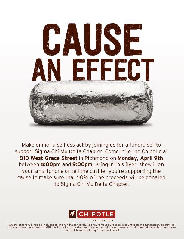 Reminder: Sigma Chi Chipotle Fundraiser is later today from 5-9 at the on campus Chipotle! Come help support the puppies!