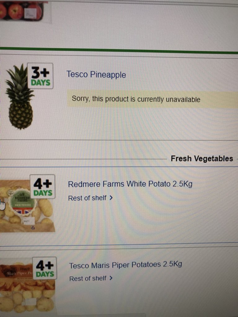 _kateberry's tweet photo. @Tesco It’s online. I refuse to buy pineapples from Tesco again given the state of the one I received last week - see image on initial tweet. Hence my comment about them not being available due to being rotten. Still no refund, seriously considering Sainsbury’s! https://t.co/ZIS1L9roVA