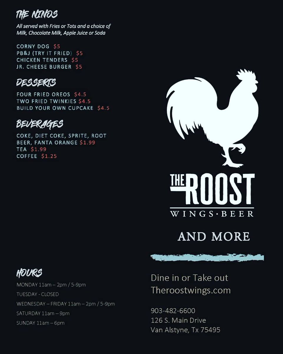 theroostva's tweet photo. The menu has been released!! This is an exciting time - - make sure to come visit us opening night! https://t.co/4YdpfSgvdX