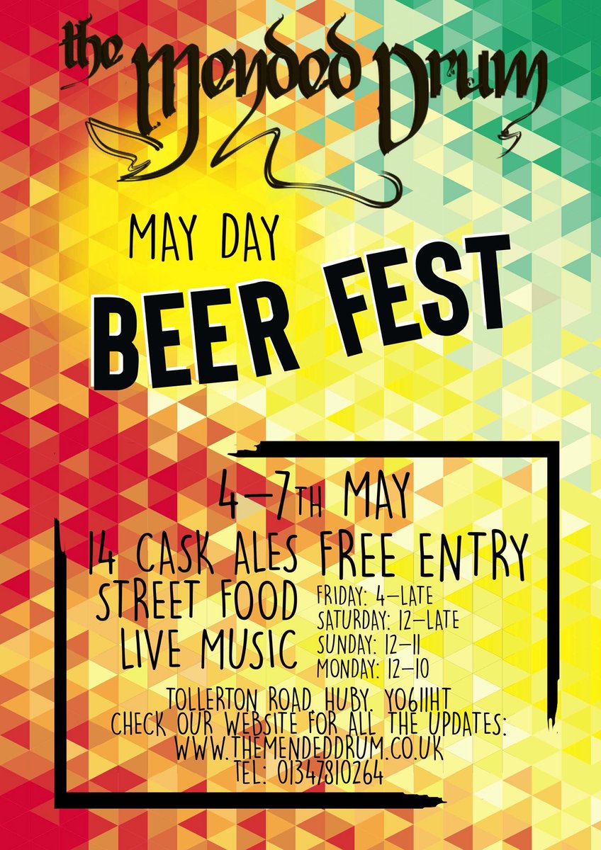 Mended Drum (@mendeddrumhuby) on Twitter photo Only 1 month away till our beer festival will be in full force!! With 14 Cask Ales, street food all weekend and live music on Saturday and Sunday, where else would you want to be bank holiday weekend??? #YorkBeer <a href="/ViewsFromTheBar/">Mark Smith-Magee - Views From The Bar</a> Only 1 month away till our beer festival will be in full force!! With 14 Cask Ales, street food all weekend and live music on Saturday and Sunday, where else would you want to be bank holiday weekend??? #YorkBeer <a href="/ViewsFromTheBar/">Mark Smith-Magee - Views From The Bar</a>
