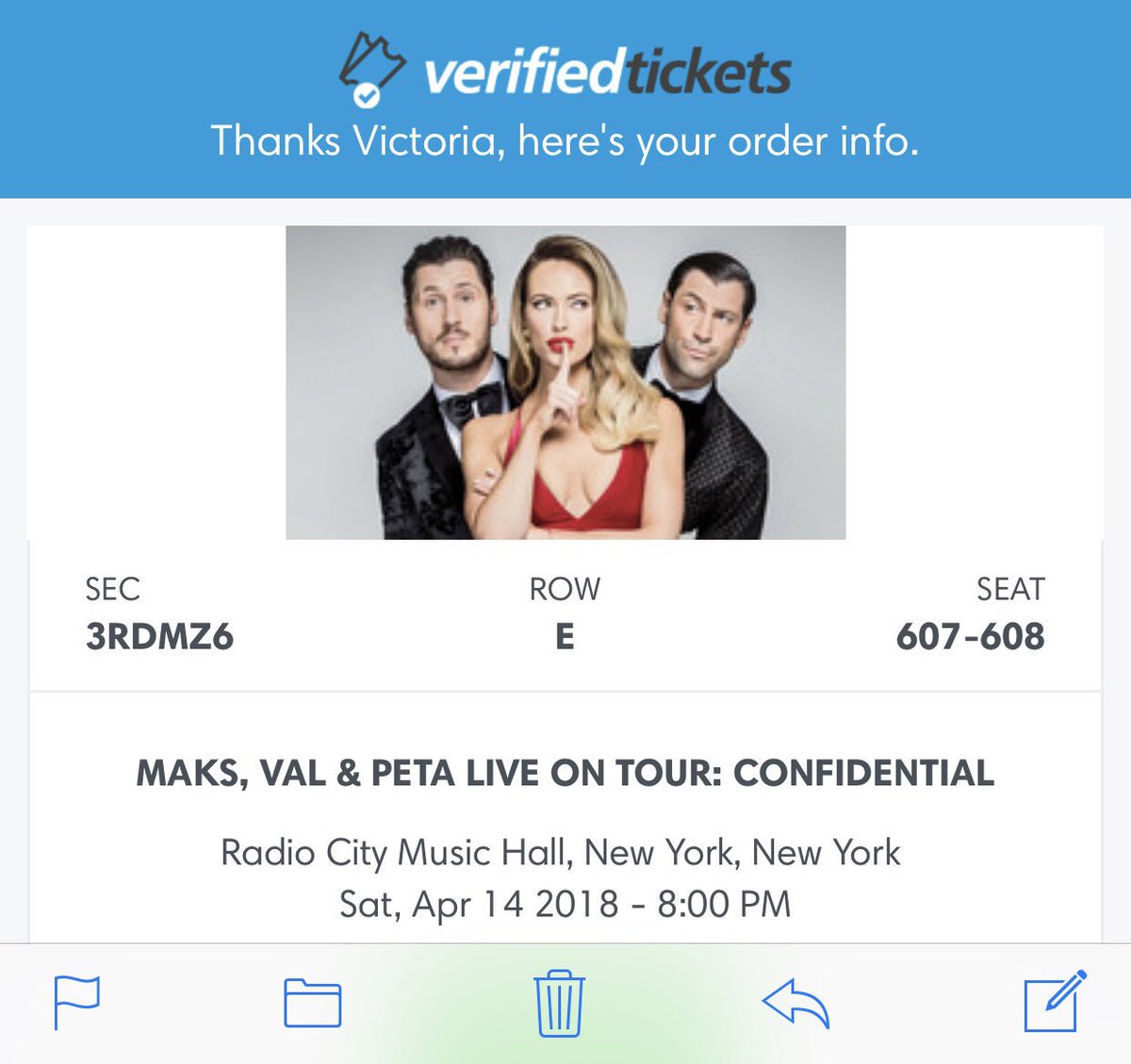 VSeidel1984's tweet photo. #andanothaone #shownumber2 โ๐ผ #radiocity #NewYawk #myhometown @iamValC @PetaMurgatroyd @MaksimC @TheJTSimon we were so touched by last nights performance that @msottile1204 and I need to see it again! See ya on Saturday โค๏ธ https://t.co/UWPjAHCVi4