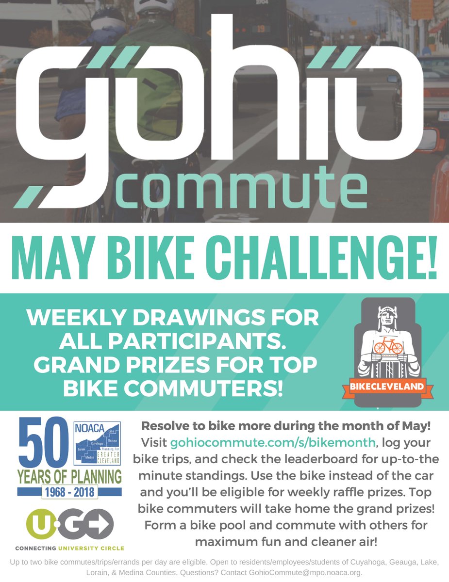 Bike_CLE's tweet image. We've partnered up with @NOACA_MPO for a Bike Commute Challenge in May! One that includes gift card prizes from local bike shops for both weekly raffle winners and the top 3 riders for the month. @uGOcircle bikecleveland.org/bike-cle/news/…